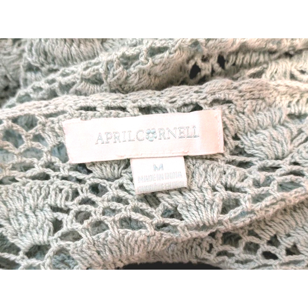 April Cornell Sweater Womens Medium Green Knit Cardigan Cotton Crochet - Picture 6 of 10